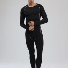 .Men Thermal Underwear Set Slim Fit Base Layer Underwear Top Bottoms Suit For