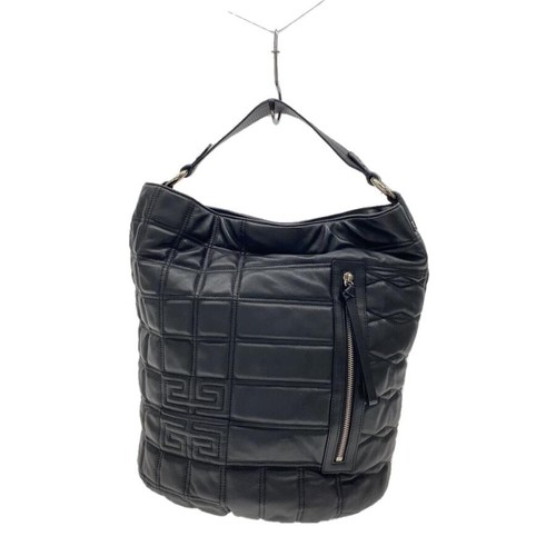 GIVENCHY Black Leather One Shoulder Bag Zip Silver Hardware Auth