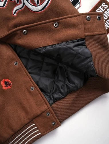 Civil Regime Rose Garden Letterman Jacket in Butter/Reaper Brown image 5