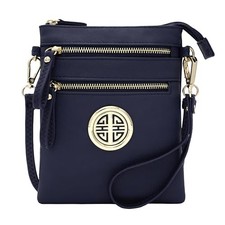 Small Multi Zipper Pockets Crossbody Bag with Detachable Wristlet Navy
