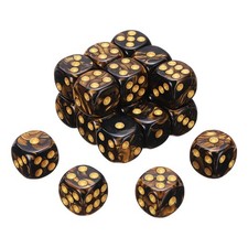 24Pcs 6 Sided Colored Standard Dice, Acrylic D6 Mini Game Dice, Black/Gold, Gold
