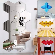 12PCs 3D Hexagon Mirror Wall Stickers Self-Adhesive DIY Home Decor