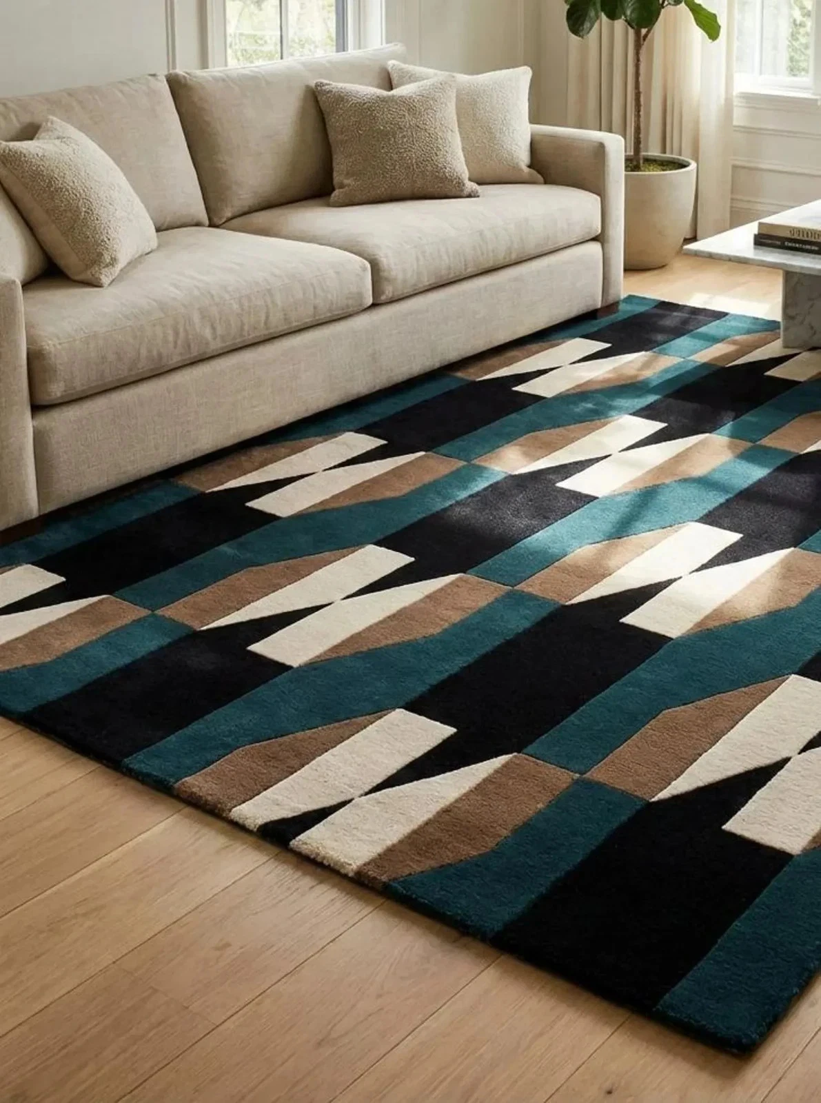 Hand Tufted Teal Geometric Area Rug Modern Rug Wool Handmade Carpet
Opens in a new window or tab