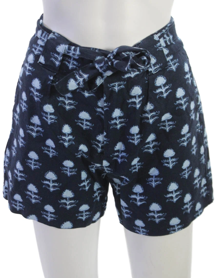 Johnnie-o Women Paperbag Linen Floral Shorts Blue Size 0