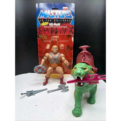 MOTU, He-Man, 12-back, Masters of the Universe, MOC, vintage With Battle Cat.