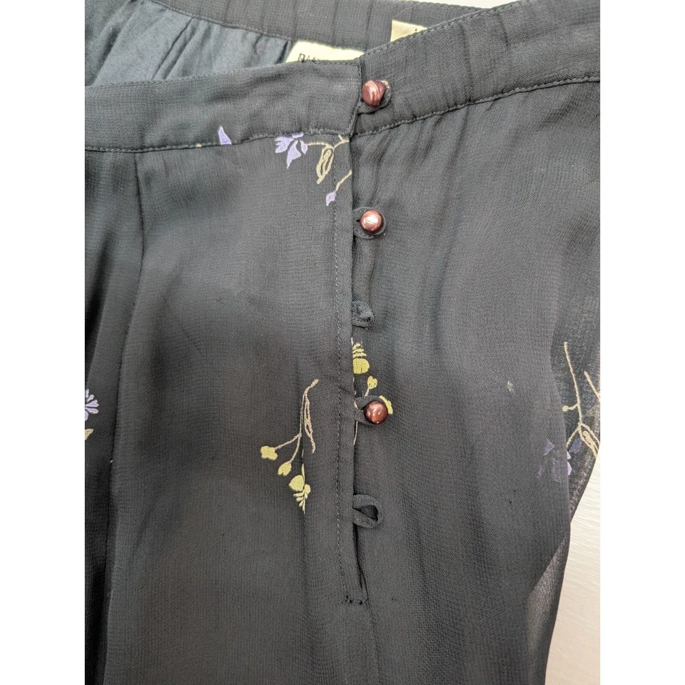 Putumayo Floral Midi Skirt Black Whimsigoth Pleated Side Buttons Rayon Sz M NWOT - Image 4 of 4