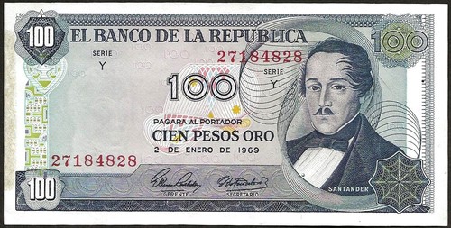 Colombie - billet de 100 pesos oro 02-01-1969 SUP ! P#418