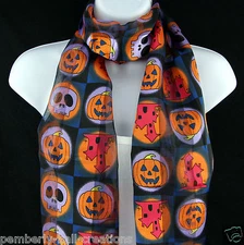 Halloween Womens Novelty Holiday Scarf Skull Pumpkin Rectangle Black Scarves 