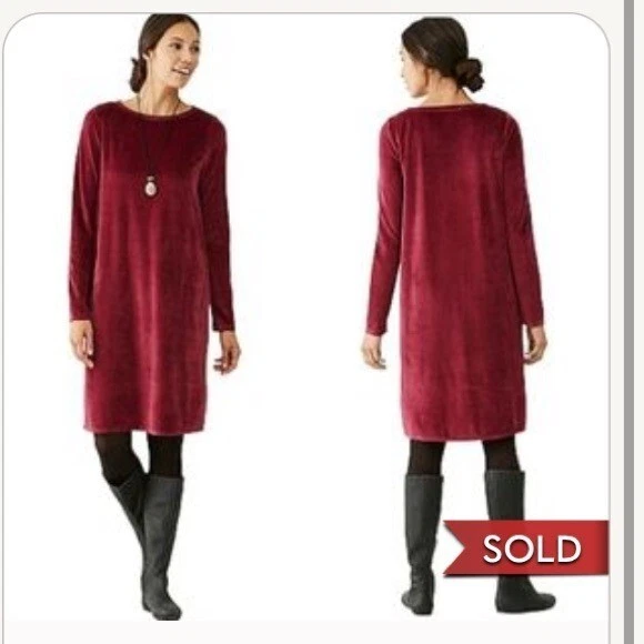 Vestido camisero túnica J. Jill Pure Jill para mujer talla mediana rojo carmesí terciopelo vacaciones Foto 2 de 4