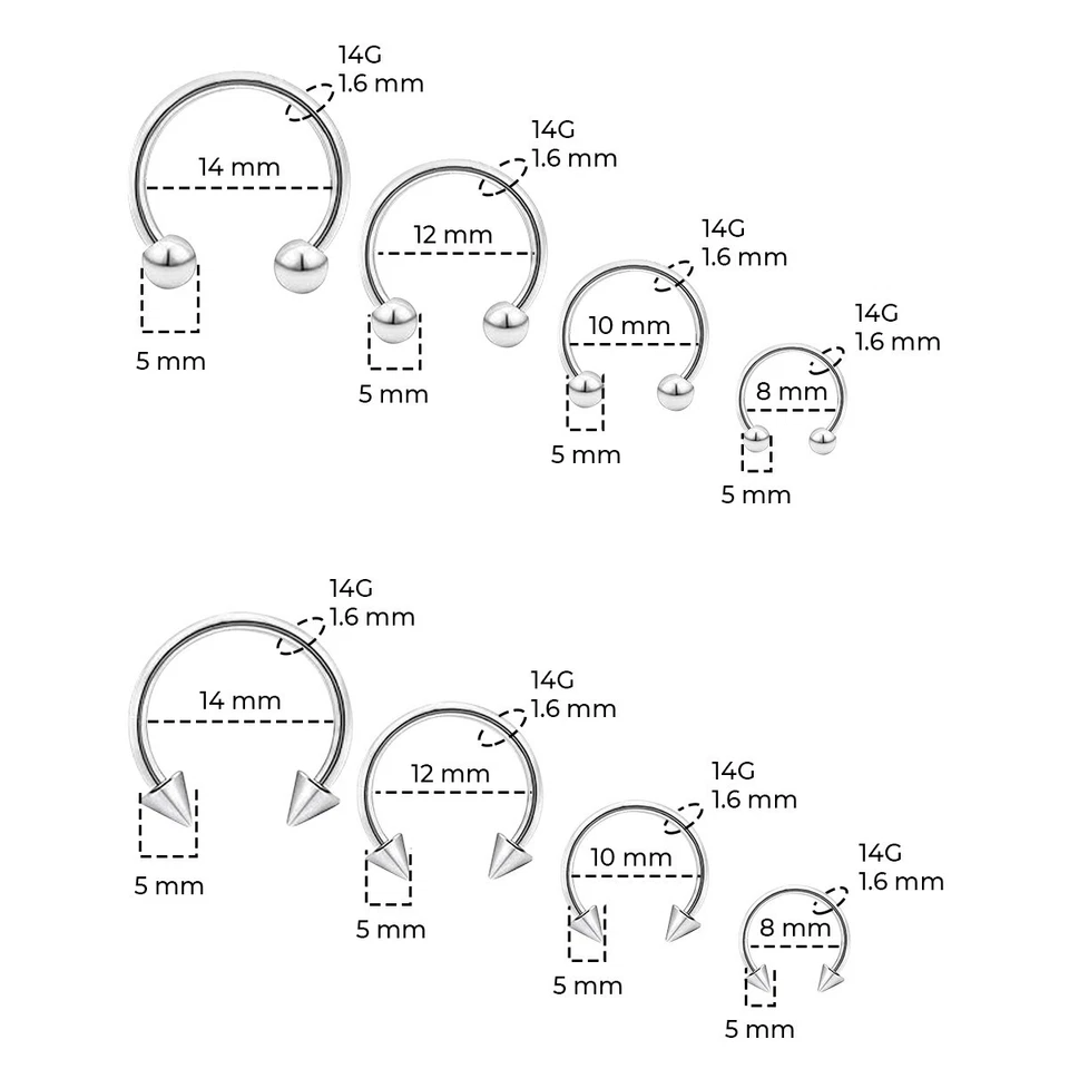 8-24Pcs 16G 14G Circular Barbell Horseshoe Rings Lip Septum Piercing Earrings - Image 2 of 4