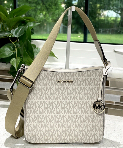 MICHAEL KORS JET SET TRAVEL SMALL ZIP CROSSBODY MESSENGER BAG MK LT CREAM LOGO
