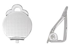 Silver Plated Brass 16x11mm Clip-on Earrings Hinged with 11mm Flat Pad