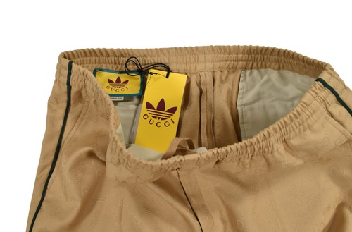 Autentici pantaloni jacquard uomo Adidas X Gucci GG logo trifoglio 705276 nuovi $1250 - Foto 5 di 5