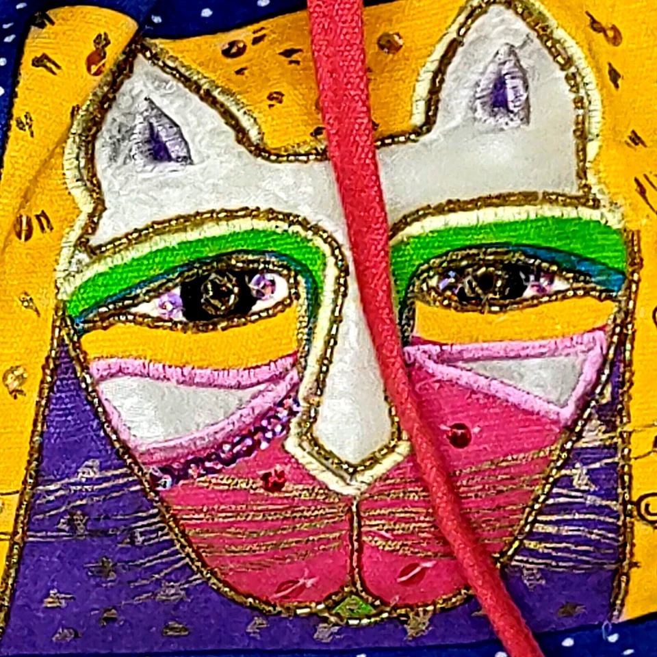 Bolso de Mano Laurel Burch Rojo Estampado de Gato Lentejuelas con Etiqueta y Bloque Sol N Arena De Colección Foto 3 de 4