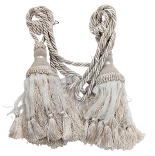 Ivory Organza Corded Rope Tassels 2 Curtain Drapery Tie-Backs Door Pulls Decor