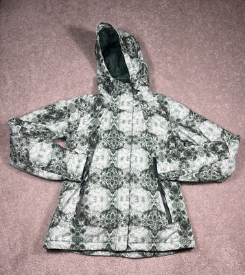 Columbia Omni Heat Coat Womens Size Small Hooded Long Sleeve Geometric Green