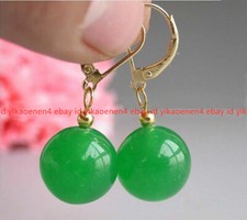 8/10/12/14mm Multicolor Round Jade Gems Beads Gold Leverback Dangle Earrings