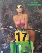 Motorcycle Poster 1991 Kawasaki KX250 Rad & Bad Good Vibrations Bikini Motocross