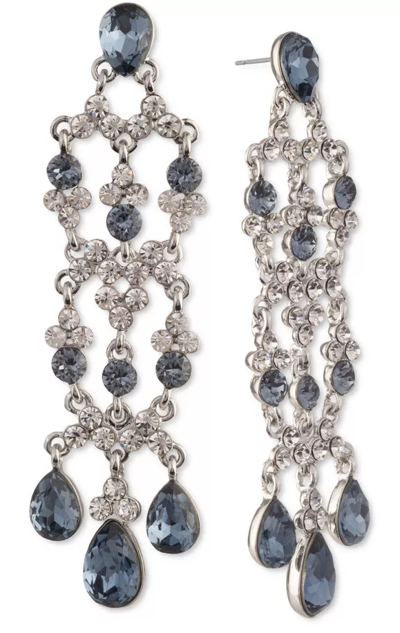 88 NWT GIVENCHY SILVER TONE PEAR SHAPE CRYSTAL CHANDELIER