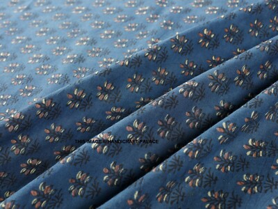 Indian Fabric Supply Hand Block Print Blue Cotton Voile Craft Sewing By 1 Yard