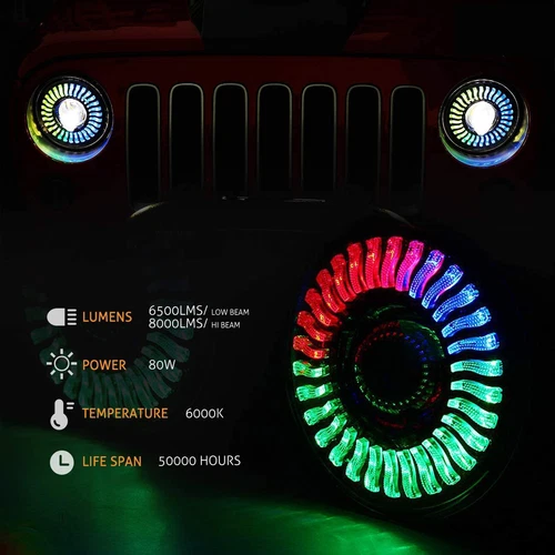 7'' LED RGB Demon Halo Headlights Combo Chasing For 1990-97 Mazda Miata MX5 MX-5 - Bild 9 von 21