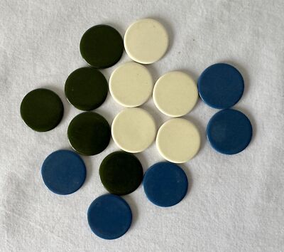 15 Vintage 1'' Kunststoff Gaming Spielfiguren 3 Farben Blau Dk Grün Weiß #384