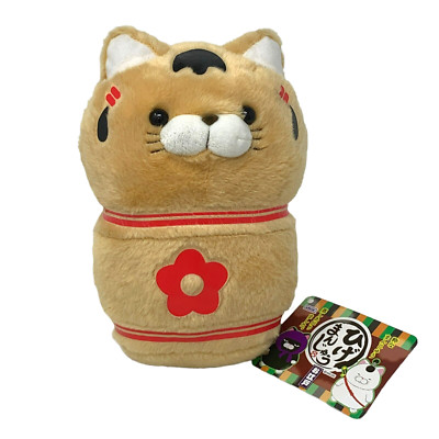 AMUSE Ninja Cat Series Hige Manjyu Kokeshi Ginger 9'' Plush Red Flower Japan NWT