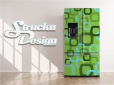 Green Abstract Square Wall Design Fridge Freezer Wrap Side Door Vinyl Decal