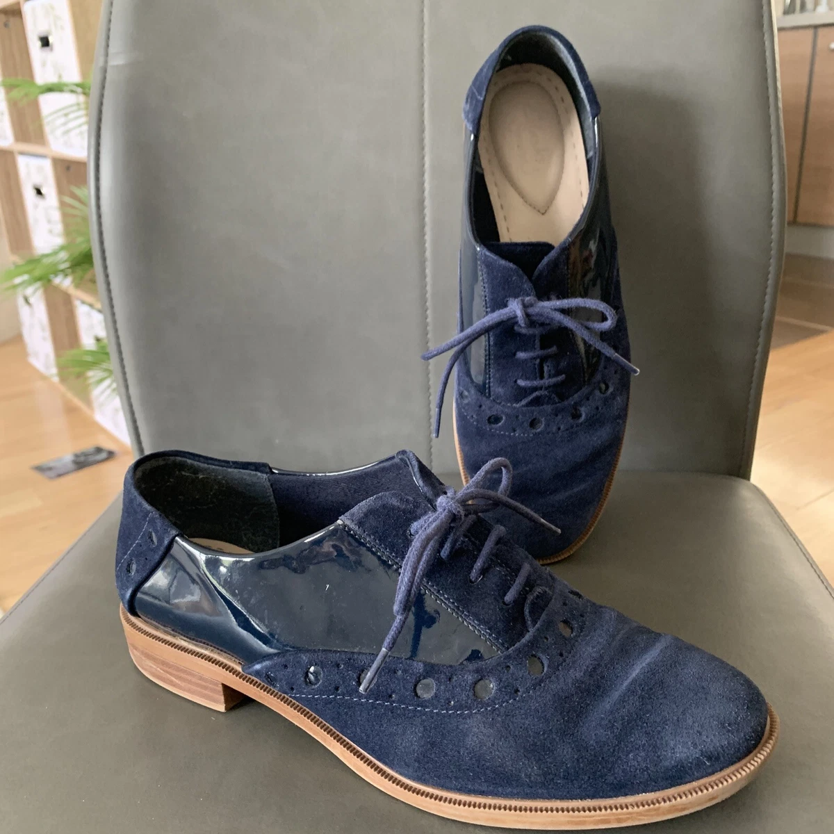 Clarks Somerset Blue Suede Lace Up Shoes Brogues UK 5.5 Ladies