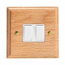 Varilight XK2OW Kilnwood Wooden Oak 2 Gang 10A 1 or 2 Way Rocker Light Switch
