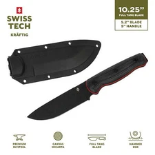 Swiss Tech 10.25'' Bushcraft Knife: D2 Steel, Canvas Micarta, Premium Sheath