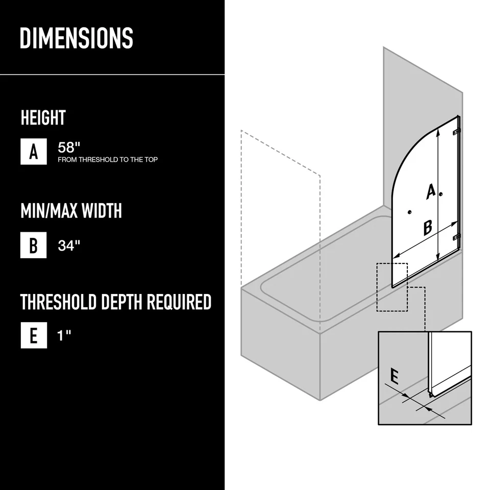 Puerta de bañera con bisagras VIGO Orion 34" W x 58" H sin marco en bronce frotado antiguo 34 x Foto 2 de 4