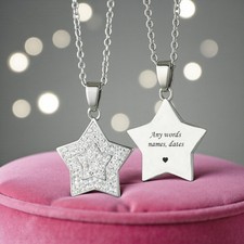 Star Necklace with Engraving, Pavé Crystals, Personalised Gift for Mum, Daughter