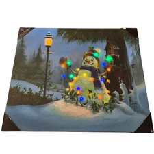 New LED Snowman By Michael Humphries 20x24 Christmas Canvas Light Up Beautiful