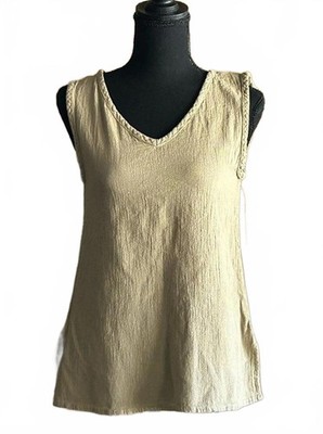NWT Cecilia Nathal Top Sz Small Tan Khaki V Neck Cotton Casual