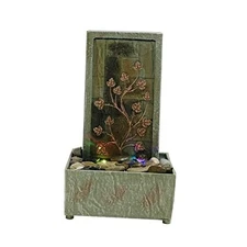  9.5" H Tree Branch Leaves Tabletop Water Fountain with Natural River Rocks 