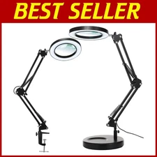 10X Magnifying Glass Lamp with Stand, LED Desk Light - Black