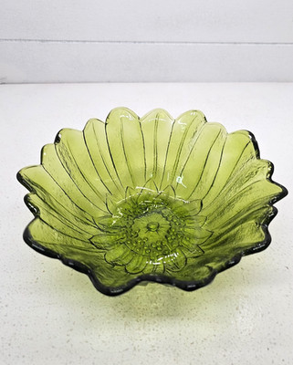 1 Vintage Indiana Green Glass Lily Pons Sunflower Bowl Candy Dish 7'' x 2.5''