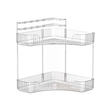 Clear 2 Tier Corner Bathroom Counter Organizer with Top Toothbrush Holders,Large