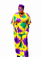 Women's Plus Size Multi-Color African Kaftan Tie-Dye Outfit with Hat
