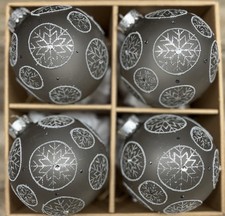Large Silver Grey Snowflake Star Glitter Glass Christmas Ornaments 4  Set Of 4