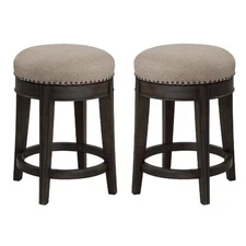 Home Square Wood Swivel Stool in Smokey Gray and Brown- Set of 2