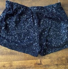 Girls Medium San Joy Dance Performance Shorts, Black Sequin,Stretch