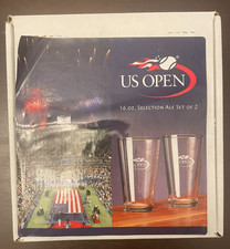 2011 US Open Tennis (2) Pint Glasses Sterling Cut Glass RARE, NEW!