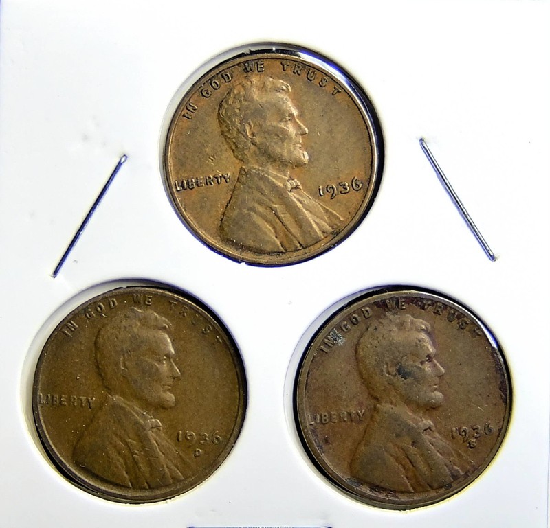 1936-P 1936-D 1936-S   Lincoln Wheat Copper Penny Cent - 3 Coin Set [USP-202]