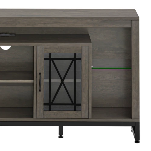 Soporte de TV de 33,5"" de alto para TV de 75" para sala de estar con luces LED y tomas de corriente - Imagen 8 de 11