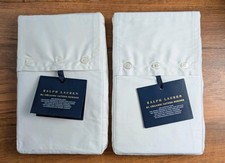 Two Ralph Lauren Organic Sateen Border European Euro Shams Parchment White