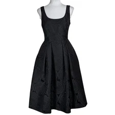 Ivanka Trump Black Floral Rose Jacquard Fit & Flare Midi Dress Size 2 Pleated