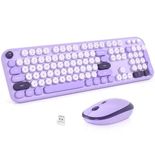 Wireless Keyboard and Mouse Combo MOWUX Full Size Typewriter Retro Round Comp...