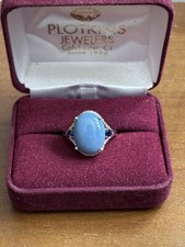 Sterling Silver Blue Cabochon possibly chalcedony Ring Sapphire Accents 925 Sz 9
